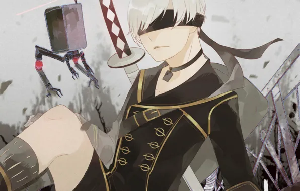 Роботы, парень, киборг, повязка на глаза, Nier Automata, YoRHa No 9 Type S