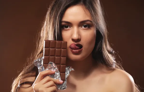 Woman, Chocolate, tongue, tasty