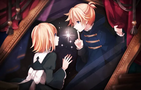 Ночь, аниме, арт, Vocaloid, Вокалоид, персонажи, занавесь