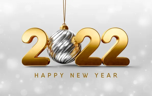 Золото, шар, цифры, Новый год, golden, new year, happy, ball