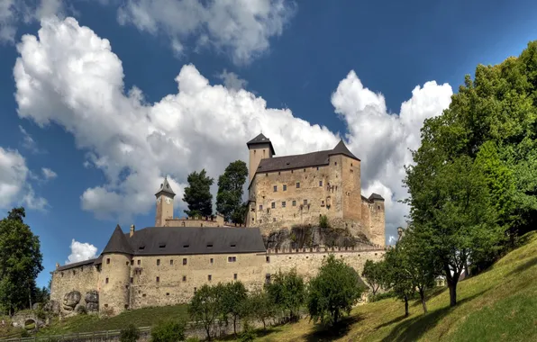 Картинка небо, облака, деревья, город, фото, замок, Австрия, Rappottenstein