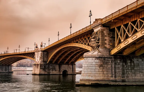 Река, Венгрия, Будапешт, Дунай, Budapest, Margit Bridge, мост Маргит