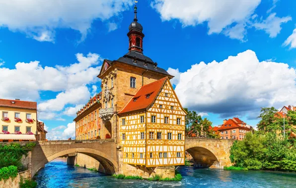 Картинка мост, Германия, Бавария, Germany, Bamberg, ратуша, Bavaria, City Hall