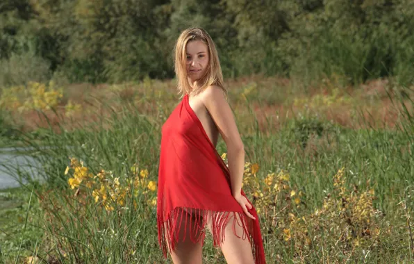 Girl, grass, sexy, forest, river, long hair, trees, pussy