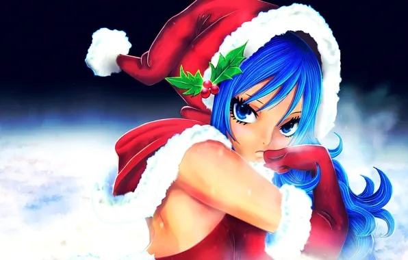 Картинка girl, Christmas, long hair, anime, blue eyes, face, Fairy Tail, gloves