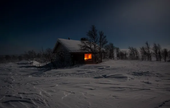 Картинка зима, ночь, дом