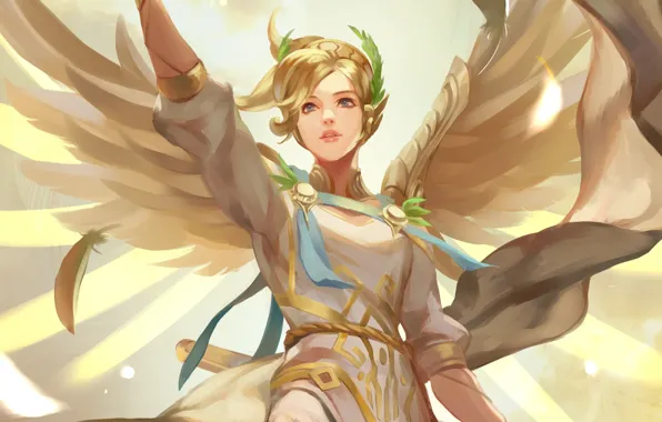 Девушка, ангел, Overwatch, Mercy