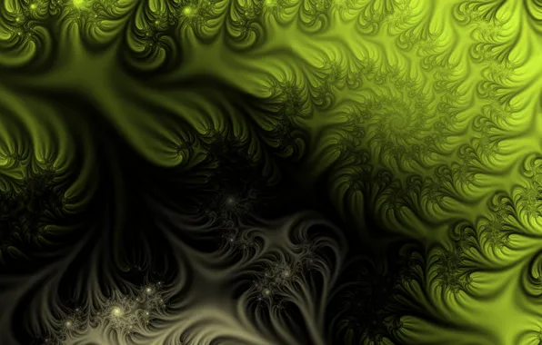 Картинка абстракция, фантазия, узоры, чёрное, зелёное