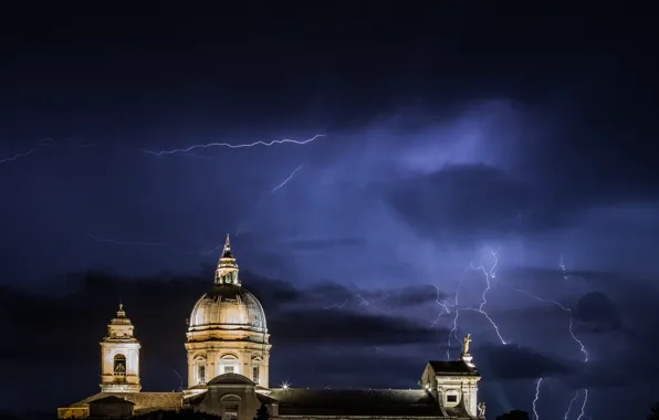 Lightning, church, Assisi