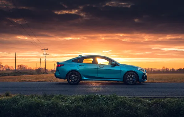 Закат, вечер, BMW, вид сбоку, Gran Coupe, UK-spec, 2-Series, M Sport