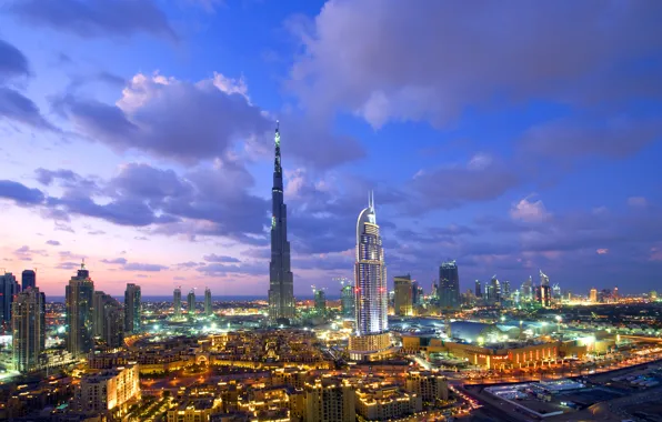 Ночь, город, Dubai, night, Burj Khalifa