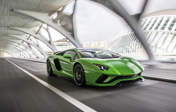 Green, скорость, Lamborghini, 2017, Aventador S