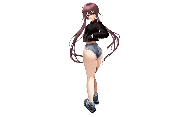 Girl, sexy, ass, shorts, long hair, legs, sexy girl, anime