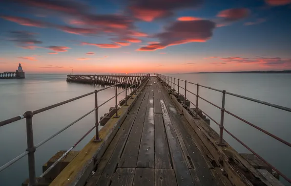 Sunset, cloud, pier, see