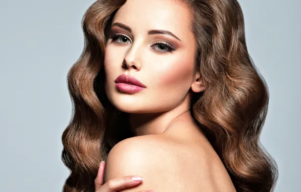 Взгляд, девушка, рука, макияж, girl, Beautiful, woman, brown