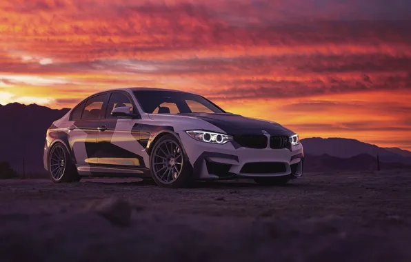 BMW, Light, Clouds, Sky, Front, Black, Sunset, White