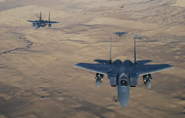 Картинка истребители, три, Eagle, полёт, F-15, «Игл»