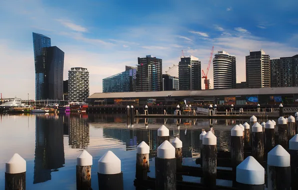 Картинка небо, город, пристань, Австралия, Melbourne, Мельбурн