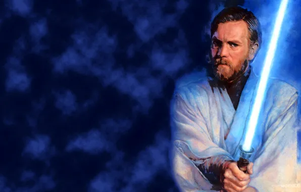 Картинка синий, Star Wars, Звездные войны, джедай, лазерный меч, Оби-Ван Кеноби, Obi-Wan «Ben» Kenobi
