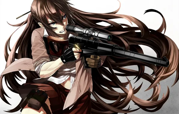 Девушка, оружие, злость, аниме, арт, пули, винтовка, tef