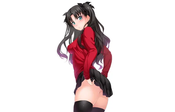 Girl, sexy, ass, Fate Stay Night, blouse, thighhighs, long hair, anime