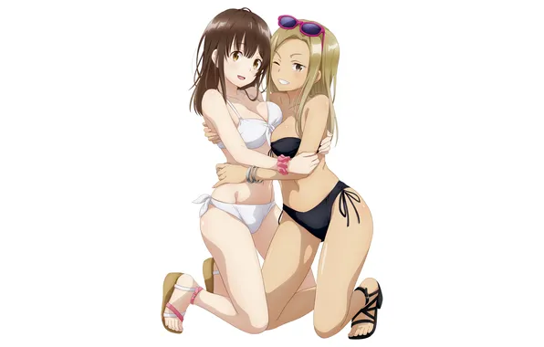 Sexy, cleavage, long hair, legs, girls, brown hair, boobs, anime