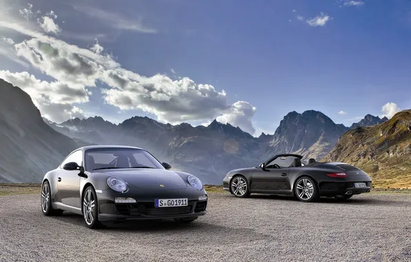 Картинка облака, горы, фото, пейзажи, 911, Porsche, порш, авто обои