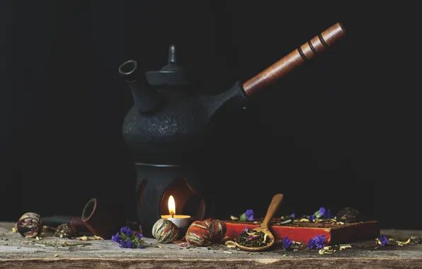 Картинка чай, свеча, трубка, чайник, люлька, пуэр