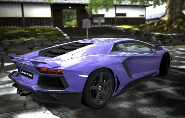 Lamborghini, вид сзади, ламборджини, фиолетовая, aventador, purple, авентадор