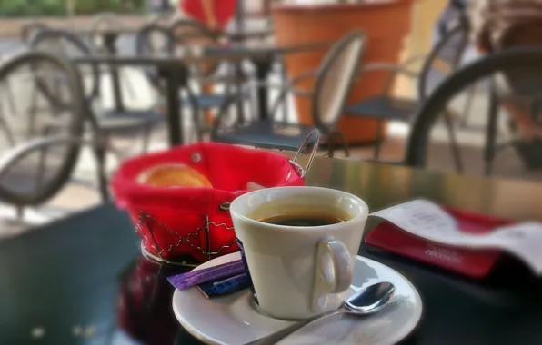 Кофе, чашка, сахар, столик, Cafe