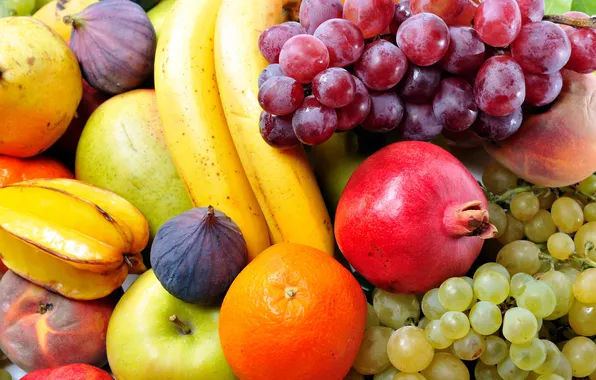 Картинка ягоды, яблоки, апельсины, виноград, фрукты, персики, груши, гранат