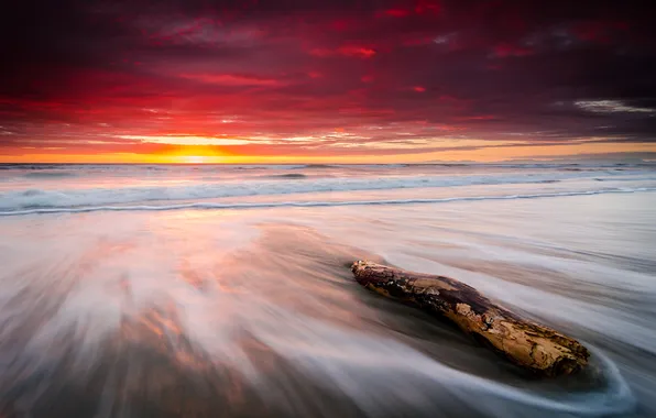 Пляж, океан, рассвет, New Zealand, Leithfield Beach