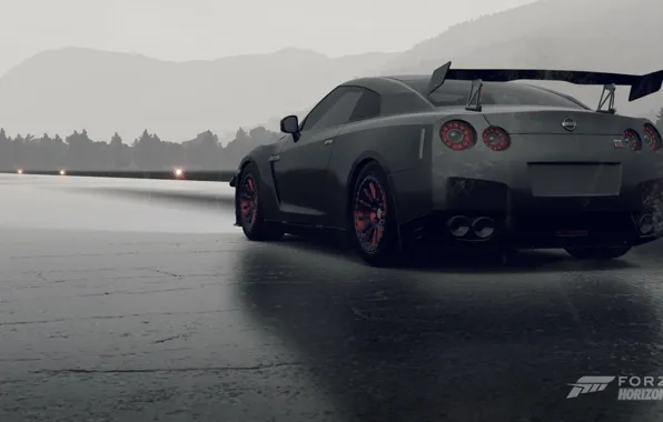 Дождь, Nissan, GT-R, взлетно-посадочная полоса, Forza horizon