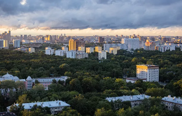 Лето, закат, город, москва, вечер, вид из окна, сзао, северо-запад