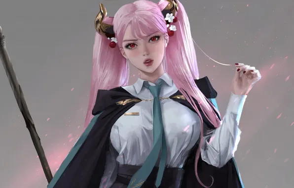 Minimal, girl, magic, pink, anime
