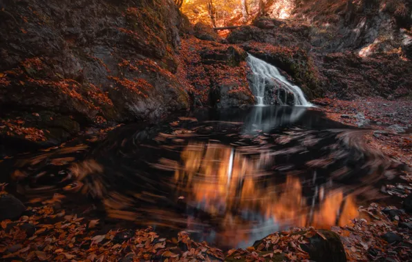 Камни, природа, водопад, осень, лес