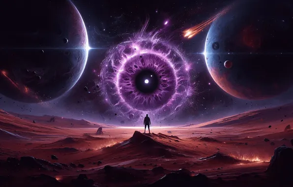 Космос, планеты, зрачок, фэнтези, иной мир, радужка
