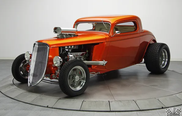 Картинка Ford, Hot Rod, Coupe, Классическое авто, TH350, Tan, 1933, Kandy Orange Glow