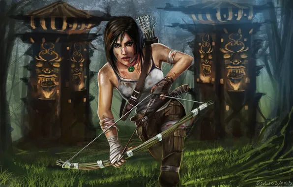 Картинка лес, арт, Tomb Raider, Лара Крофт, Lara Croft