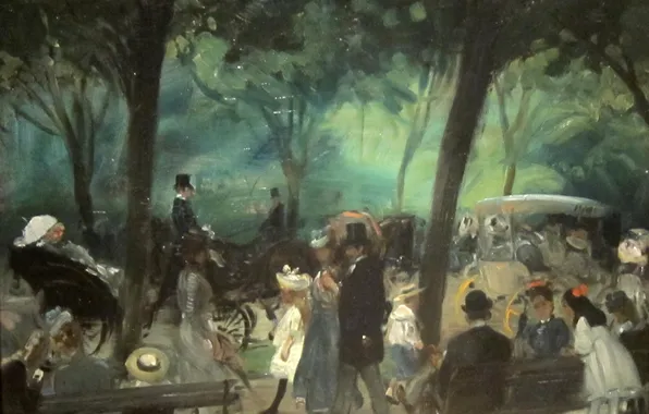 Картинка деревья, парк, люди, картина, Нью-Йорк, Central Park, жанровая, Уильям Глакенс