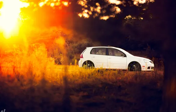 Белый, volkswagen, день, солнечно, гольф, golf, gti