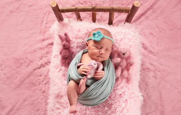 Игрушки, сон, спит, девочка, мех, кокон, child, кроватка