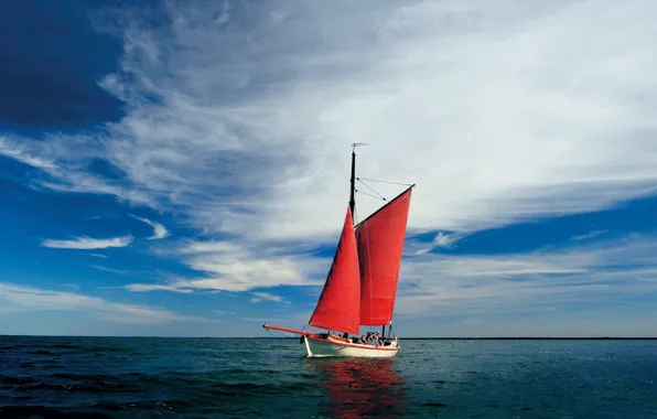 Море, побережье, лодка, паруса
