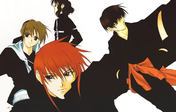 Рыжий, кимоно, парни, друзья, art, omi tsukiyono, youji kudou, weiss kreuz