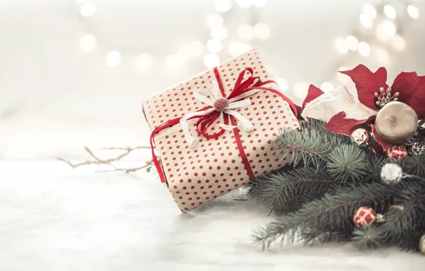 Картинка Новый год, decoration, gift box, подарки, fir tree, украшения, Рождество, new year