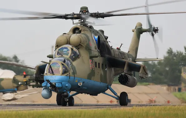 Вертолет, аэродром, взлет, Ми-35