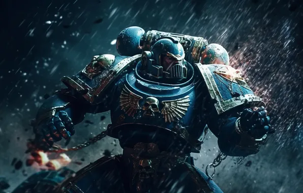 Картинка rain, armor, 000, art, Warhammer 40, chains, illustration, video games