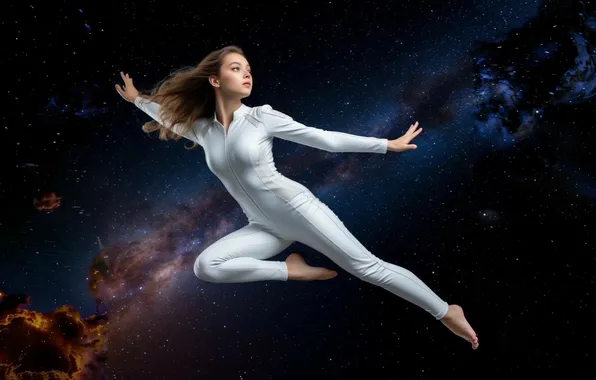 Девушка, космос, звезды, природа, вселенная, пейзажи, фэнтези, space