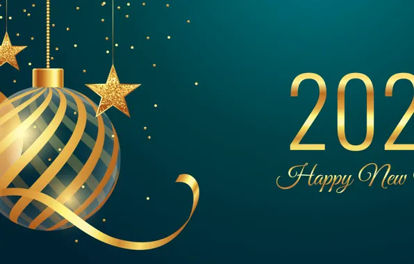 Шарики, шары, цифры, Новый год, звёздочки, зелёный фон, 2022