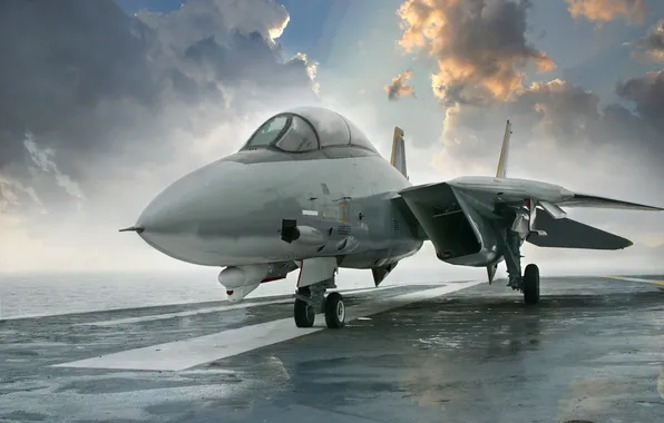 Картинка aircraft carrier, fighter jet, f 14